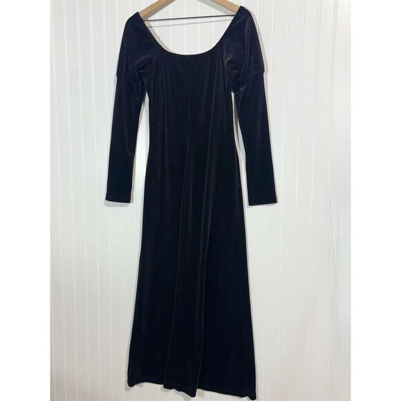 VTG Metamorphosis Black Velvet Maxi Dress Small S Long Sleeve Goth 90s Grunge - Picture 3 of 6